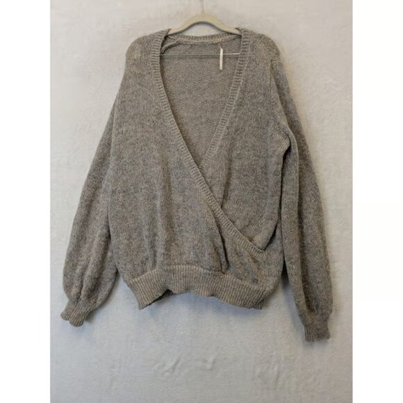 Sweaters - Free People Gray Chunky Knit Alpaca Blend Wrap Surplice Sweater Medium